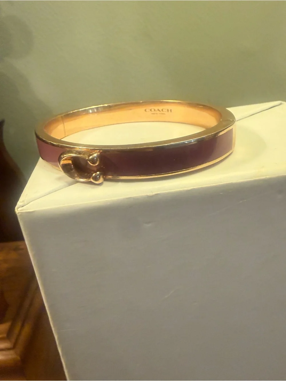 COACH Women's C Logo Hinged Bangle Bracelet Gold St Steel & Purple Enamel